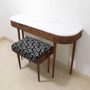Console Table with Marble top an d Stool in  Walnut wood