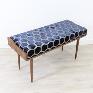 Bench, Upholstered bench, Ottoman, Stool, Entryway Bench,  in solid Walnut or Oak wood with velvet fabric