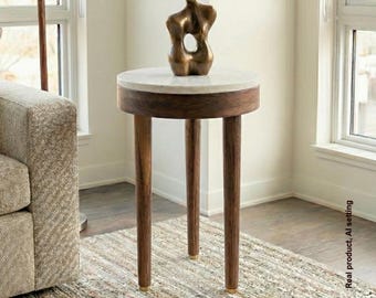 Mesa Redonda  en Nogal americano con encimera de mármol