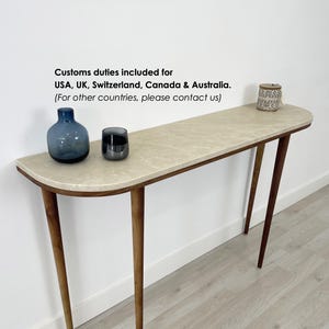 Curve console table narrow  with 4 Legs in solid American Walnut and Marble top