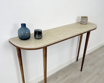 Curve console table narrow  with 4 Legs in solid American Walnut and Marble top