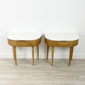 Pair of nightstands in Walnut or Oak and marble top