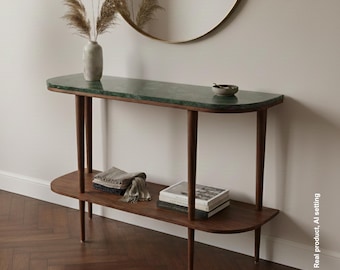 Console table with shelf in solid American Walnut wood and marble top.