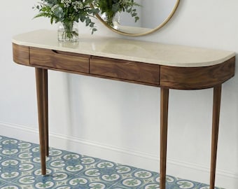 Walnut our Oak & Marble Console Table: Elegant Solid Wood Hallway Furniture