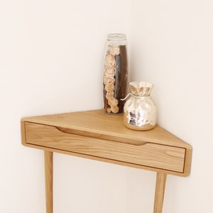 Corner console table in solid Oak or Walnut
