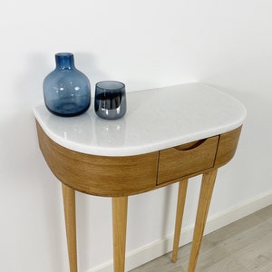 Console table small  in Oak or Walnut with Marble top