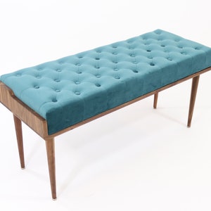 Bench cushion, Upholstered bench, Ottoman, Stool, Entryway Bench, in solid American Oak or Walnut wood with padded fabric