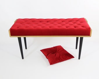 Bench cushion, Upholstered bench, Ottoman, Stool, Entryway Bench, in solid American Oak or Walnut wood with padded fabric