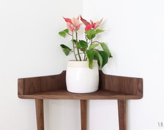 Corner Table, Corner shelf, corner furniture in solid American Walnut or Oak wood