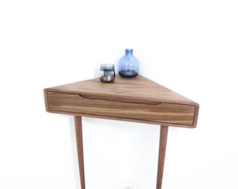 Corner console table in solid Oak or Walnut