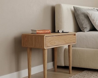 Bedside table with drawer in solid Walnut or Oak  wood