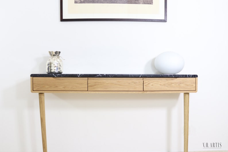 Console table with drawers in walnut or Oak and marble top image 6