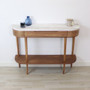 Console Table with 1 drawer, shelf and 4 Legs in solid American Oak or Walnut and Marble top image 5