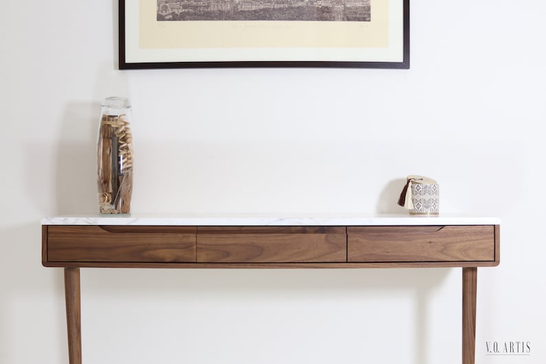 Console table with drawers in walnut or Oak and marble top image 5