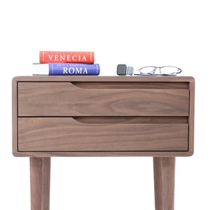 Nightstand, Bedside table, side table with two drawers in solid Walnut or Oak  wood