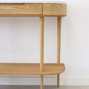 Console Table with 1 drawer, shelf and 4 Legs in solid American Oak or Walnut and Marble top Oak Type 4