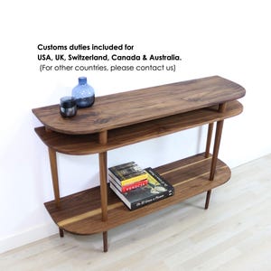 Console table with shelves in solid American Oak or Walnut