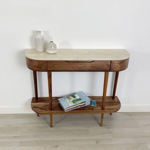 Console Table with 1 drawer, shelf and 4 Legs in solid American Oak or Walnut and Marble top Walnut Type 3