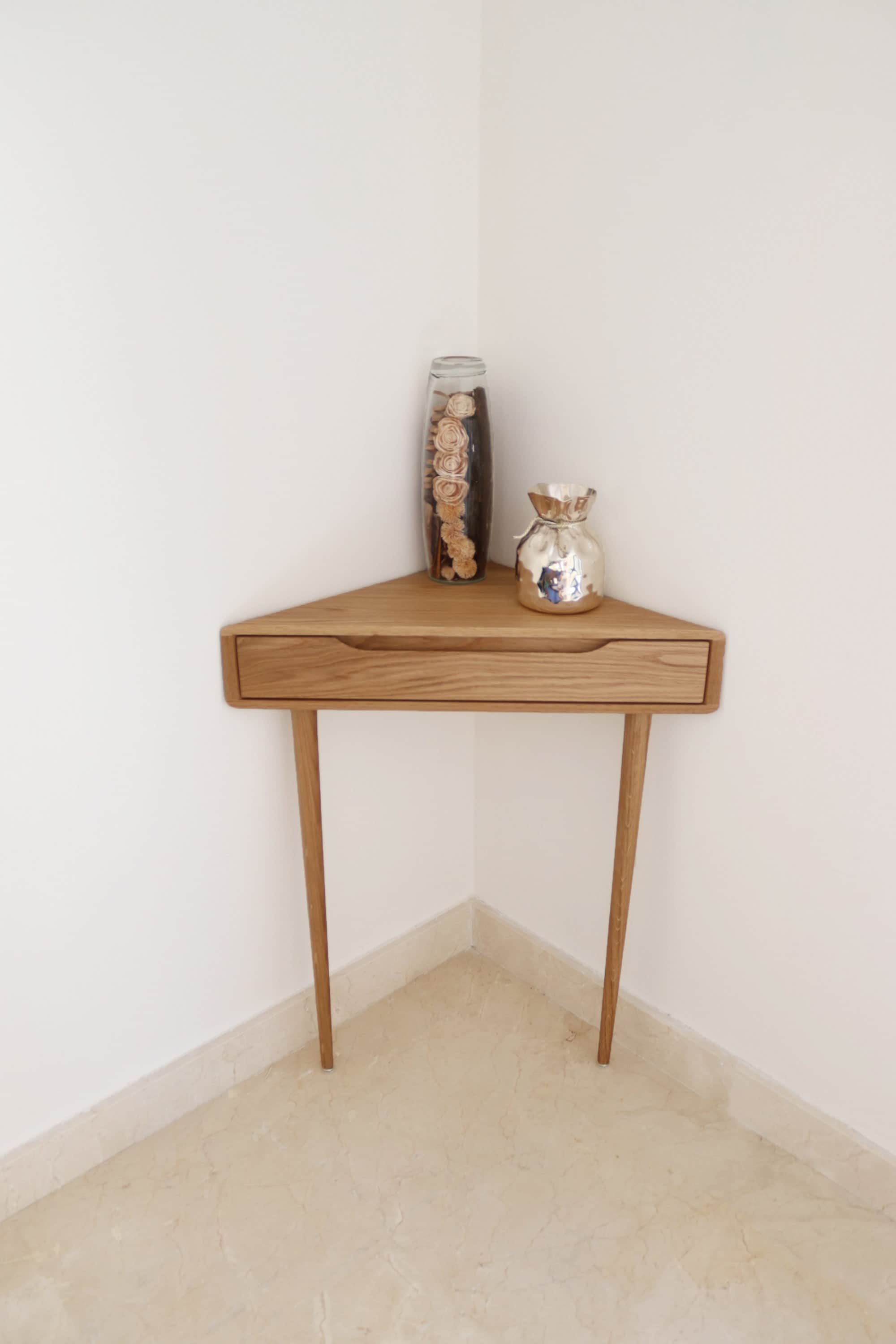 Corner Console Table in Solid Oak or Walnut Etsy