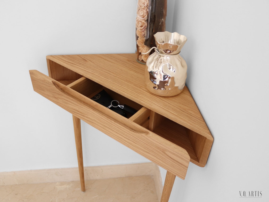 Corner console table in Solid Walnut or Oak Etsy