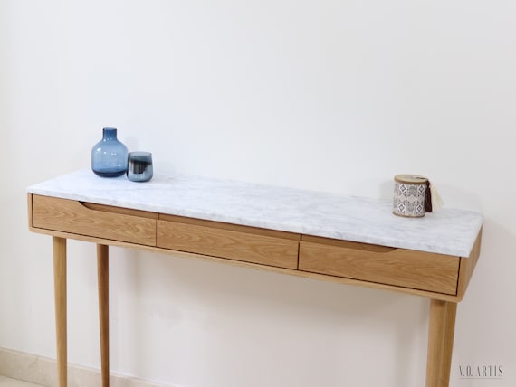 Console Table With 3 Drawers and 4 Legs in Solid American Oak or