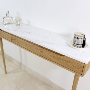 Console table with drawers in walnut or Oak and marble top image 2