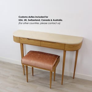 Console Table with Marble top and Stool in Oak