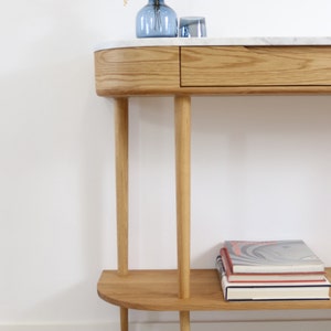 Console Table with 1 drawer, shelf and 4 Legs in solid American Oak or Walnut and Marble top image 2
