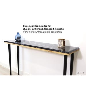 Console table narrow with 4 Legs in solid american Oak and Marble top