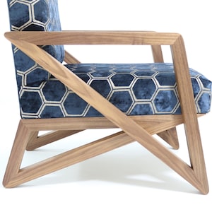 Armchair mid century in solid Walnut wood with velvet fabric