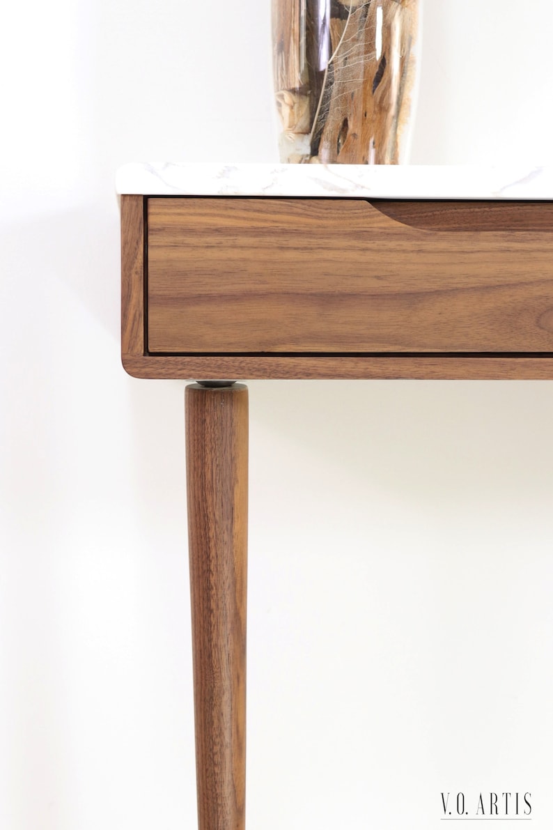 Console table with drawers in walnut or Oak and marble top image 8