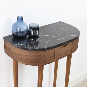 Console table small  in Oak or Walnut with Marble top