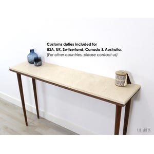 Console table narrow  with 4 Legs in solid American Walnut and Marble top