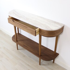 Console Table with 1 drawer, shelf and 4 Legs in solid American Oak or Walnut and Marble top image 8