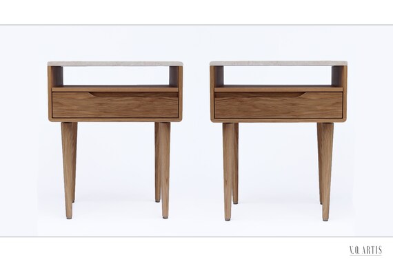 Pair Nightstand Bedside Table Side Table With Marble Top Etsy