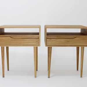 Pair of nightstands in solid Oak or Walnut.