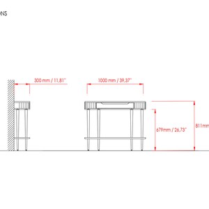 Console Table with 1 drawer, shelf and 4 Legs in solid American Oak or Walnut and Marble top image 10