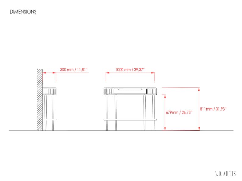Console Table with 1 drawer, shelf and 4 Legs in solid American Oak or Walnut and Marble top image 10