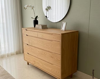 Handmade Solid Oak or Walnut Dresser: Mid-Century Modern Chest of Drawers