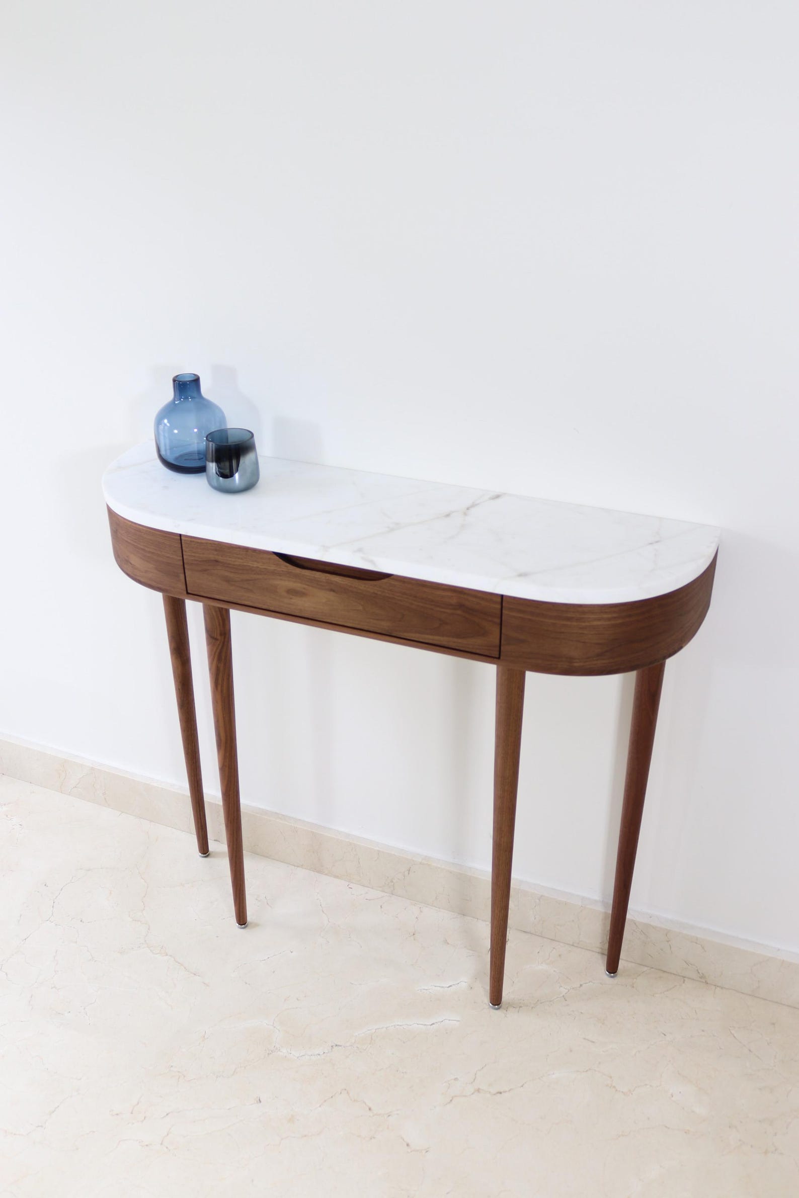 Drawer Mable Table Narrow Console Table: 1 Drawer, Marble Top, Solid American Oak/walnut ...