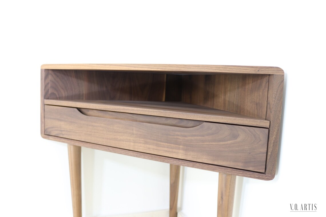 Corner Bedside table Corner Nightstand with shelf and lower Etsy