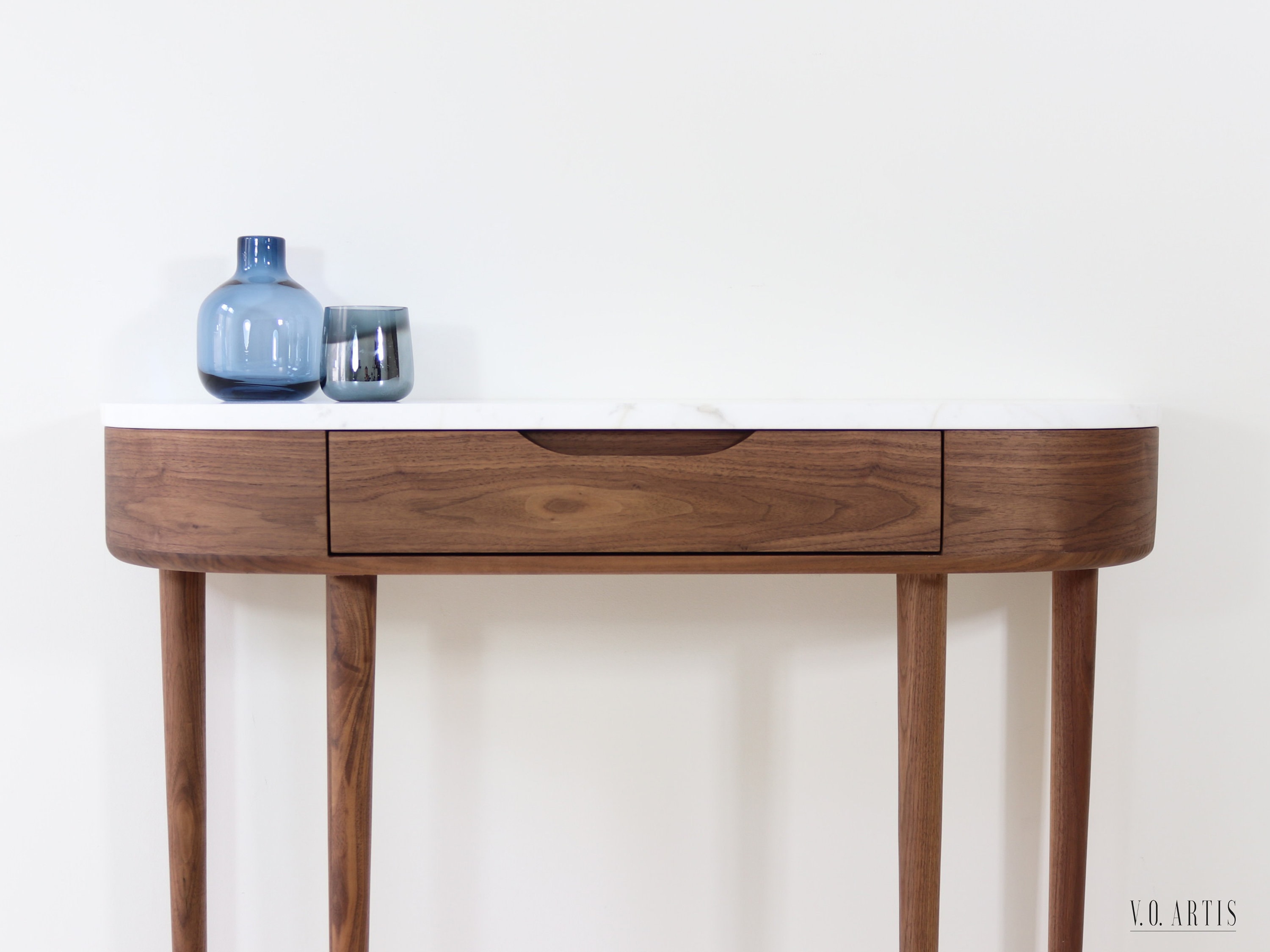 Drawer Mable Table Narrow Console Table: 1 Drawer, Marble Top, Solid American Oak/walnut ...