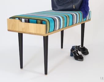 Bench, Ottoman, Entryway bench, Upholstered bench in solid Oak or Walnut wood with fabric.