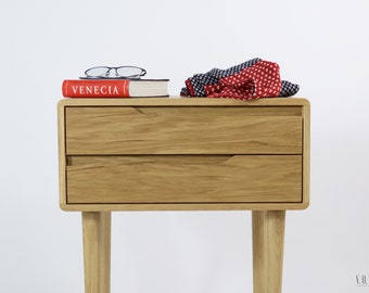 Nightstand, Bedside table, side table with two drawers in solid Walnut or Oak  wood