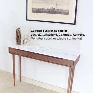 Console table in  Oak or Walnut with Marble top
