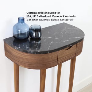 Console table small  in Oak or Walnut with Marble top