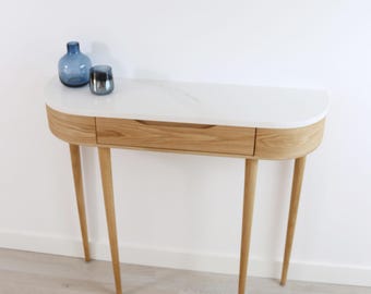 Custom Made Console table – Oak or Walnut & Marble, Hall Table, Timeless Craftsmanship