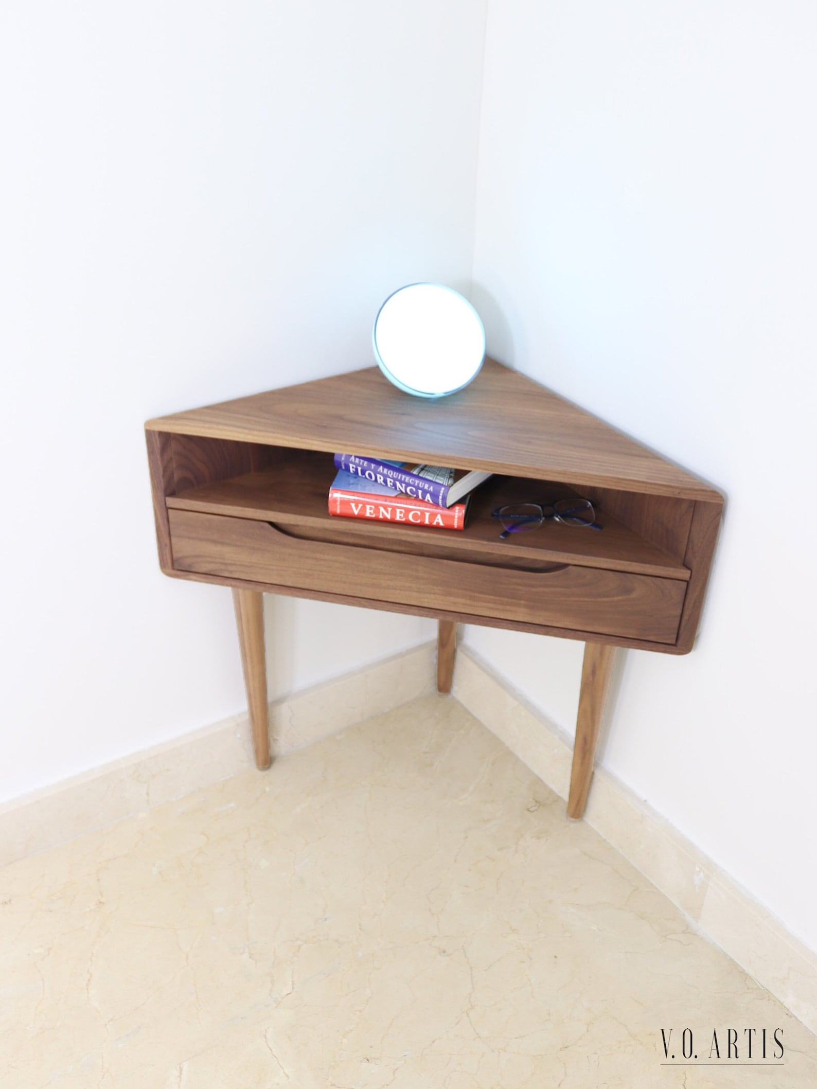 Corner Nightstand Corner Bedside Table With Shelf and Lower Etsy