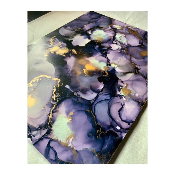 Modern Abstract Art Purple and Gold Wall Art Etsy
