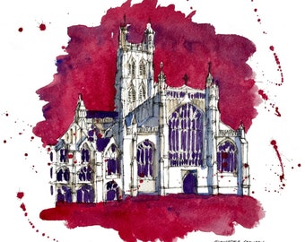 Gloucester Cathedral print, original, art, painting, gift, present, architecture